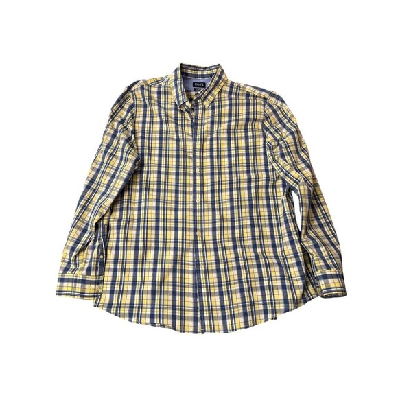 Chaps Mens Yellow & Blue Plaid Button-Down Shirt XXL Stretch Easy Care - Picture 1 of 6